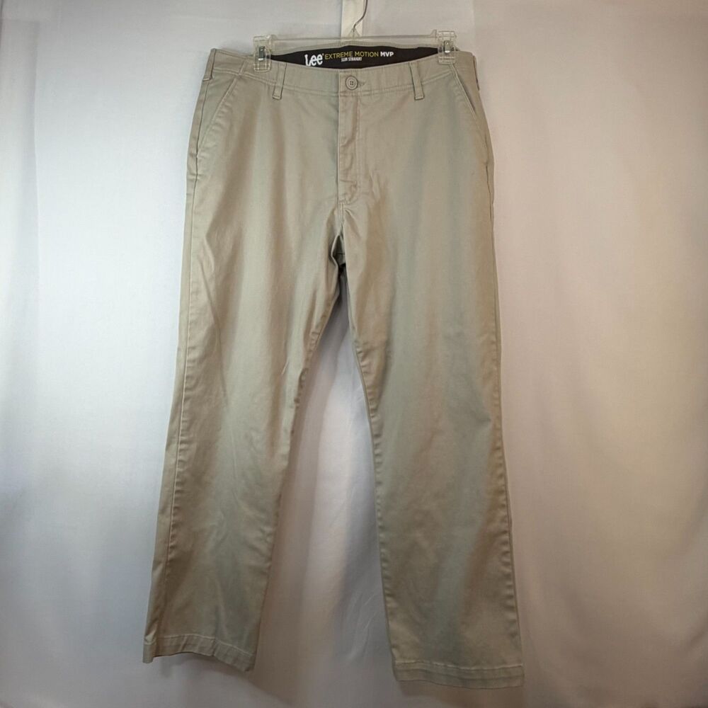 40x29 Lee Extreme Motion MVP Slim Straight Men's Chino Pants Khaki Beige
